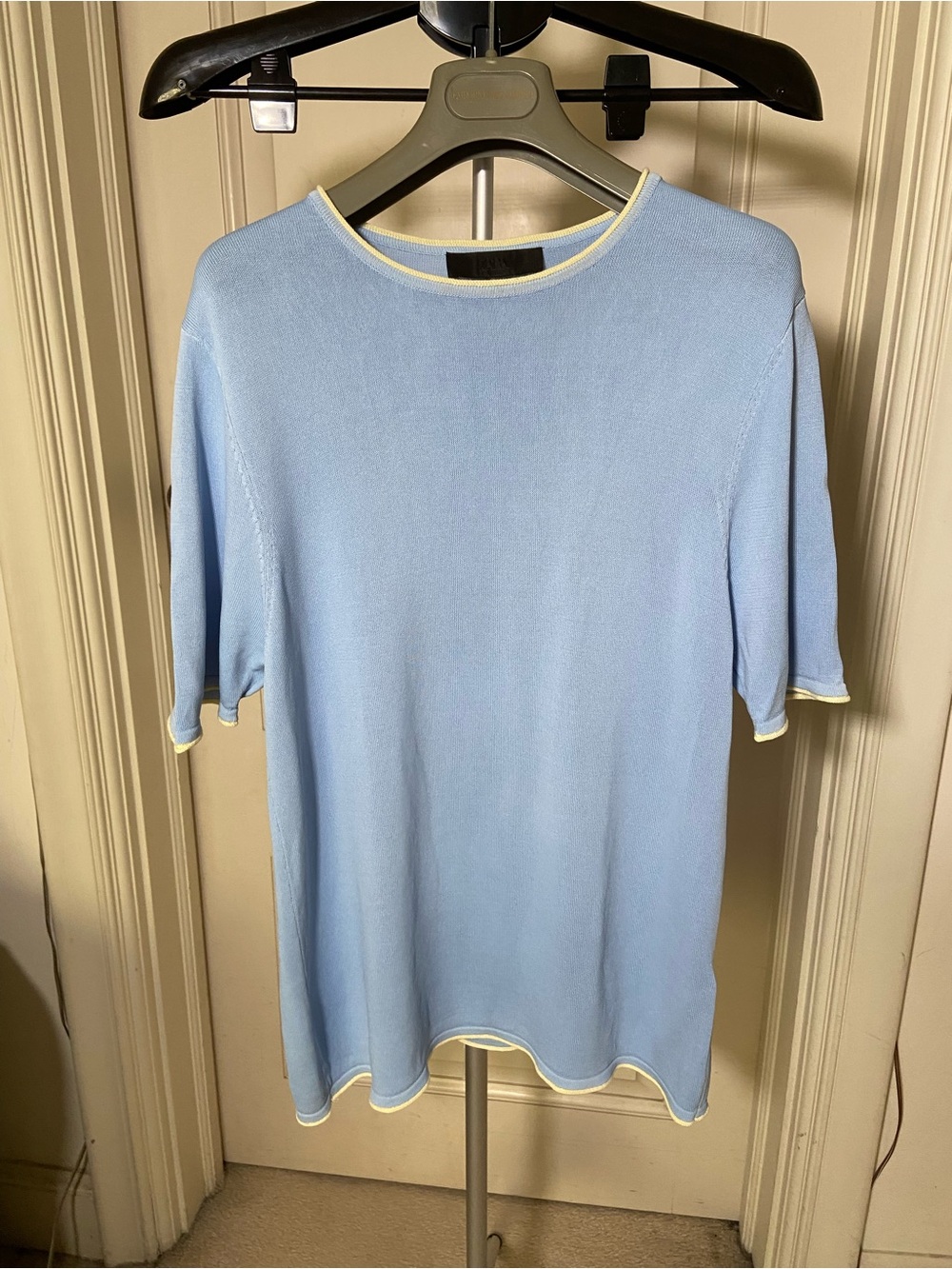Zara Baby Blue Knit Top with cream Trim